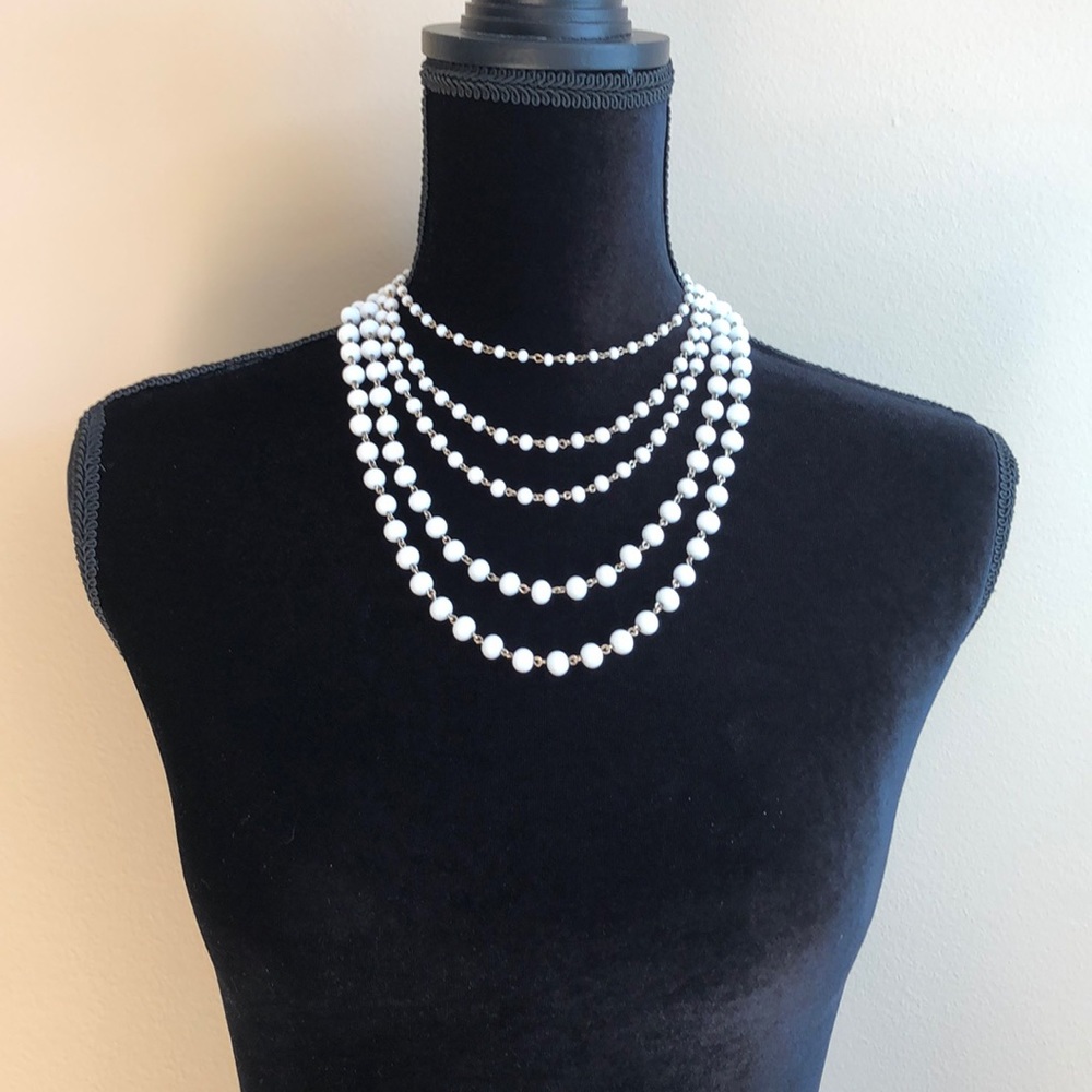 White Bead Cascade Layered Waterfall Necklace 🩷NWOT🩷